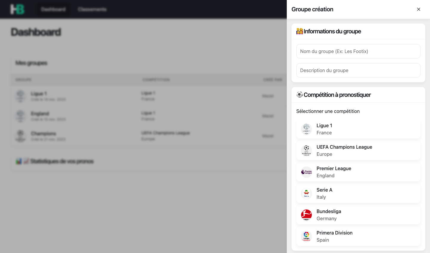creation d'un groupe avec une competition